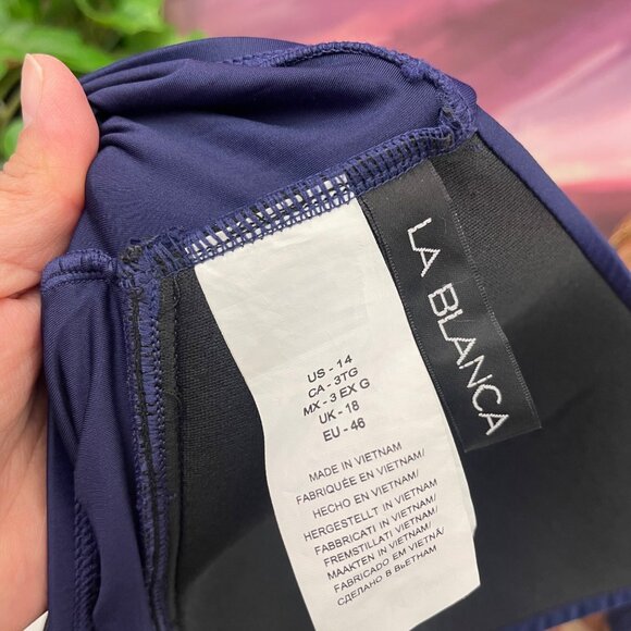 New La Blanca Island Goddess‎ Halter Tankini Swim Top in Navy Size 14 - Picture 9 of 12